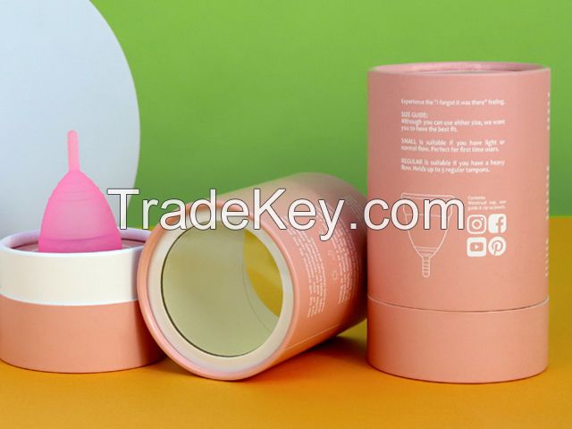 Custom menstrual cup round paper tube reusable sanitary pad cylinder packaging box with PVC window