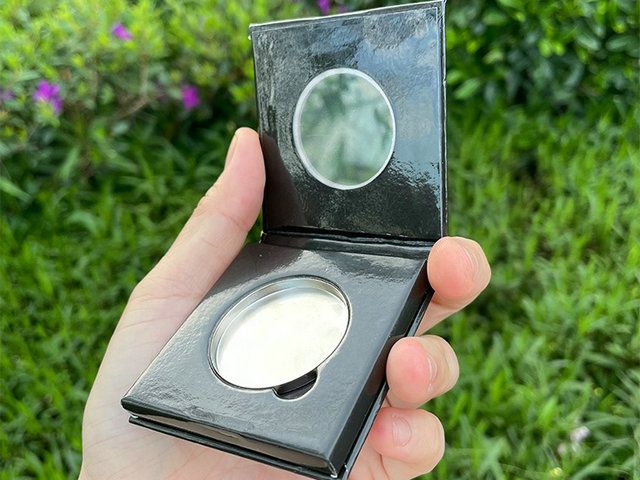 Private label custom 36mm magnet single pan empty eyeshadow palette square mini eye shadow blusher eco paper makeup packaging