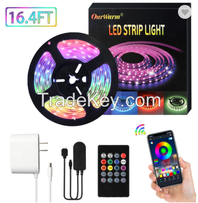 OurWarm LED Strip Lights,16.4ft SMD 5050 RGB LED Light Strip Kit LED Color Changing Lights with IR Remote