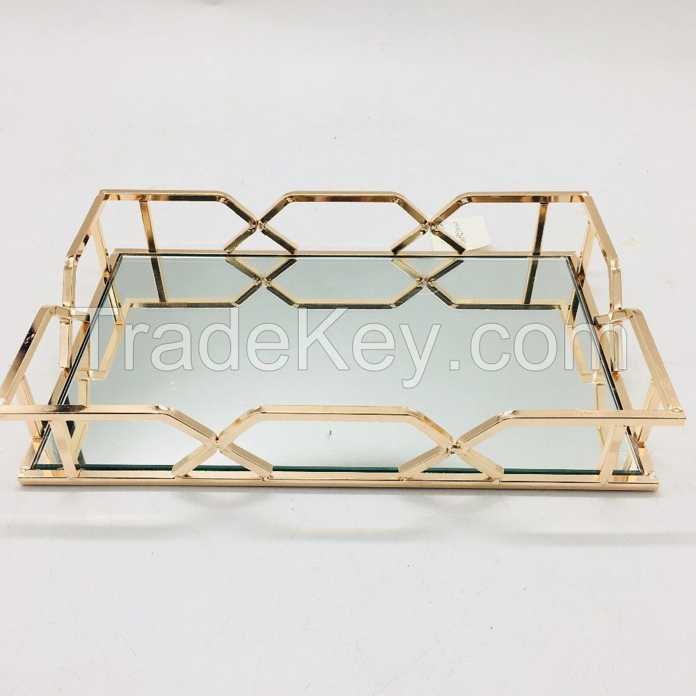 metal gold vanity mirror tray for home decor