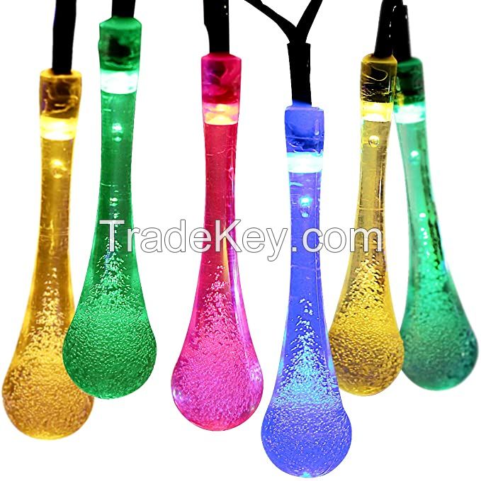 LED Solar String Lights 19.8ft 30 LED Water Drop Fairy Lights for Christmas (Multi Color)