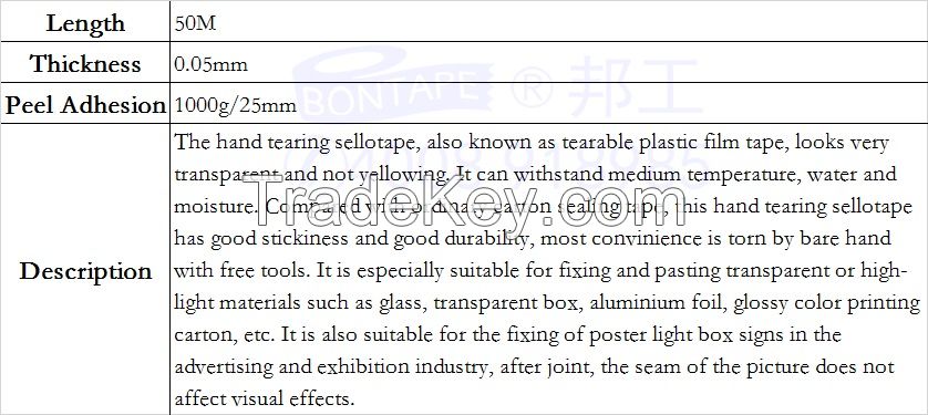 Hand tearing no knife scissors cutter Crystal transparent tape Tearable plastic film Invisible sellotape super clear clean tapes