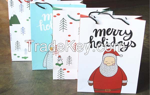 Custom Christmas Paper bags, shopping bag, gift bag with handle