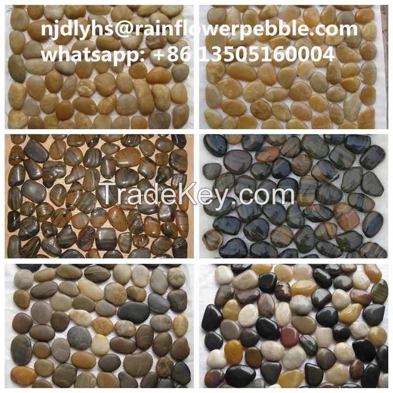 Mixed Color Tumbled Pebble Stone Colored River Stone Pebble Floor Mosaic Tile