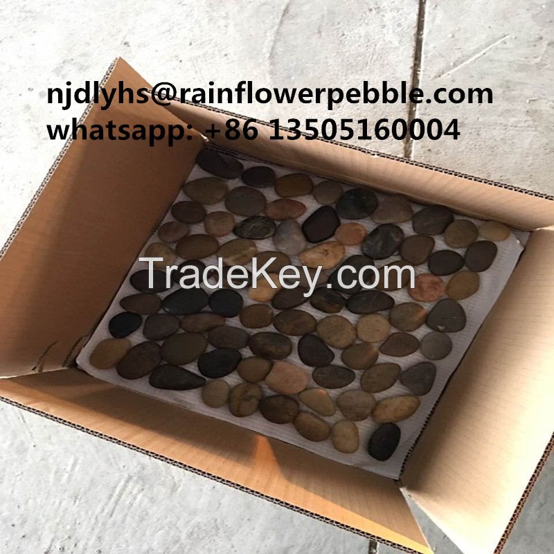 Mixed Color Tumbled Pebble Stone Colored River Stone Pebble Floor Mosaic Tile