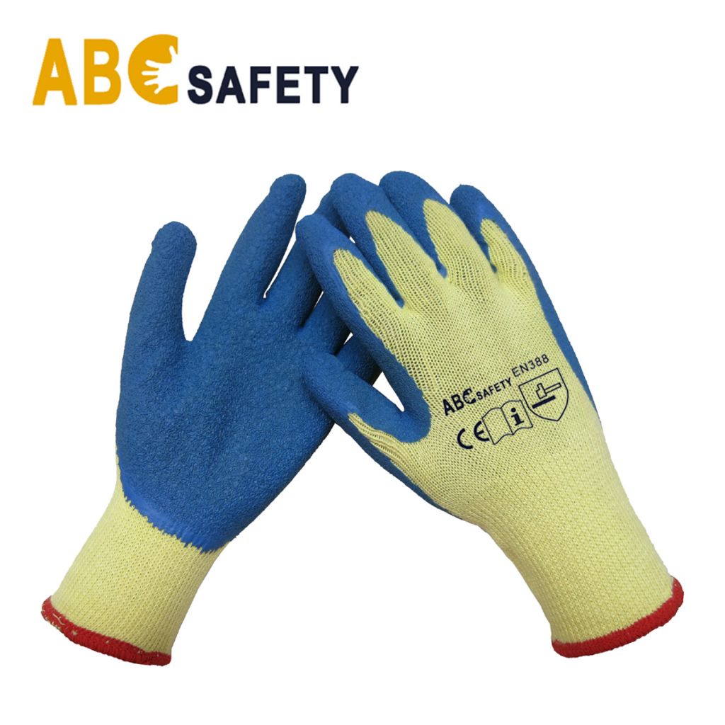 DDSAFETY 2018 10 gauge yellow T/C shell Blue Latex work glove en388