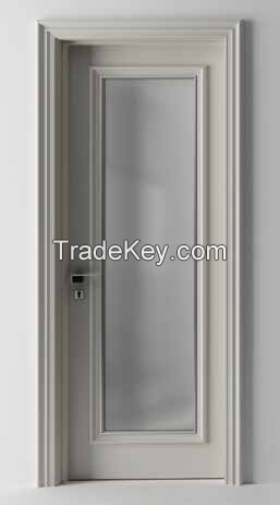 Perfetto white gray bathroom HPL LVL wood core door with glass