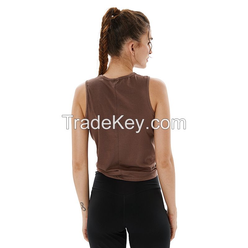 Ladies loose sleeveless yoga top without chest pad