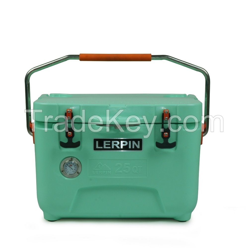 Hot sale stock cheap 25QT plastic rotomolded ice cooler box with handle