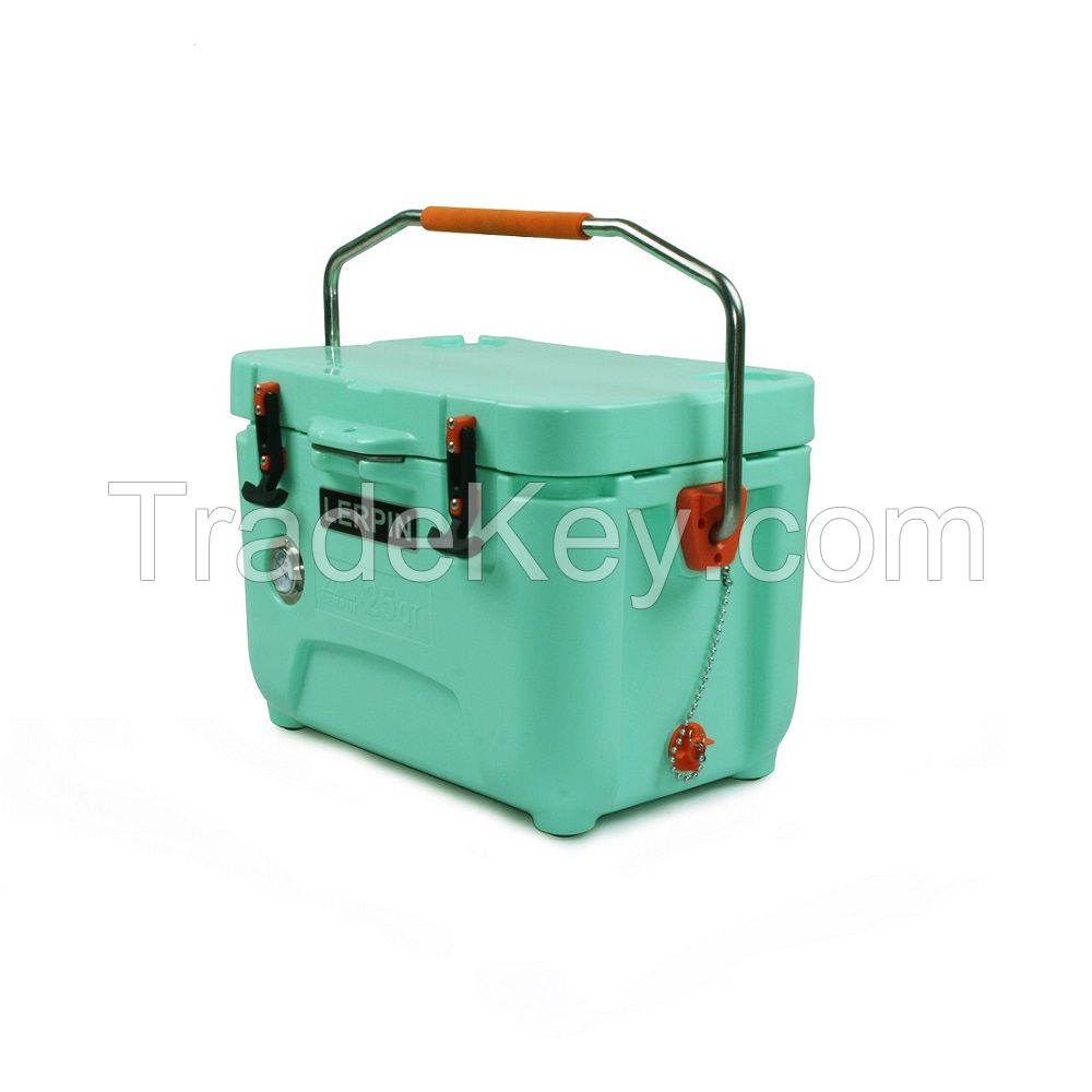 Hot sale stock cheap 25QT plastic rotomolded ice cooler box with handle