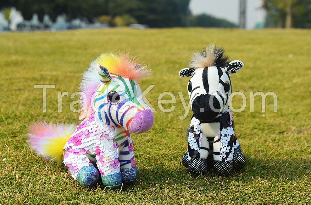 AYZTOYSequin zebra horse plush toy bag Clothing leather key ring buckle