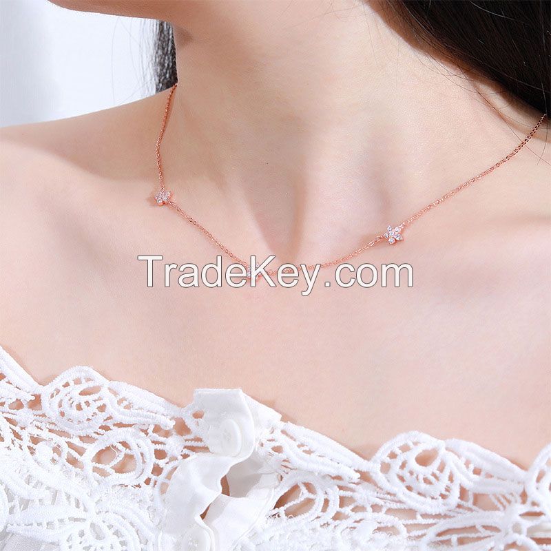 925 Silver Jewlery Clavicle Chain Necklace With Zircon Mini Star