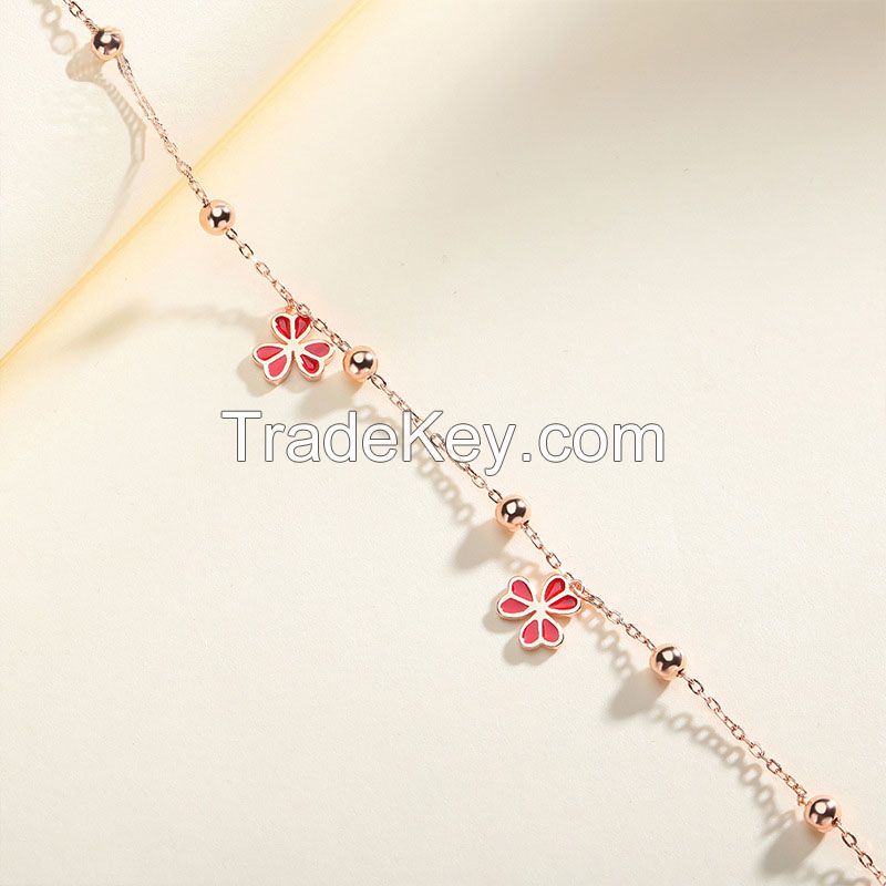 925 Silver Rose Gold Plated Chain Bracelet With Charms For Women