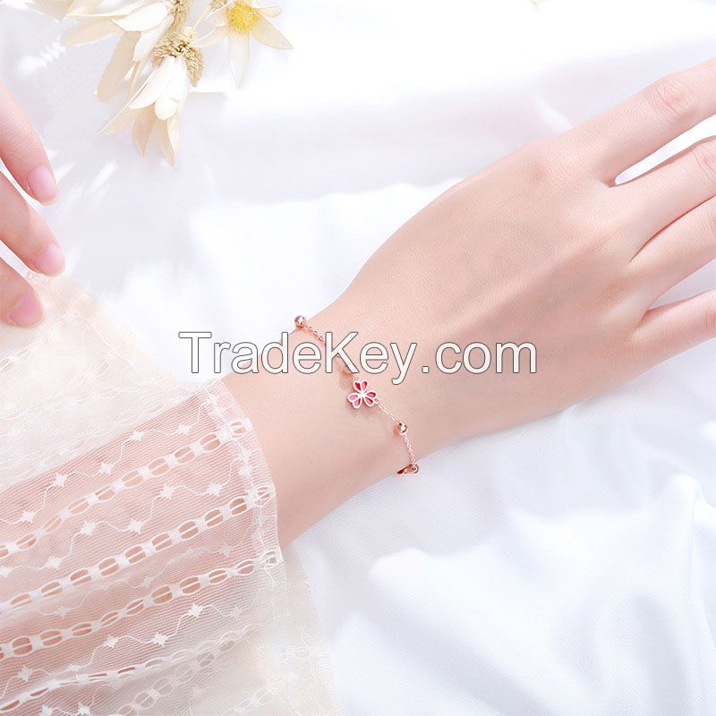 925 Silver Rose Gold Plated Chain Bracelet With Charms For Women