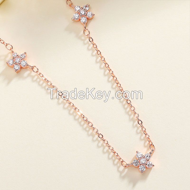 925 Silver Jewlery Clavicle Chain Necklace With Zircon Mini Star