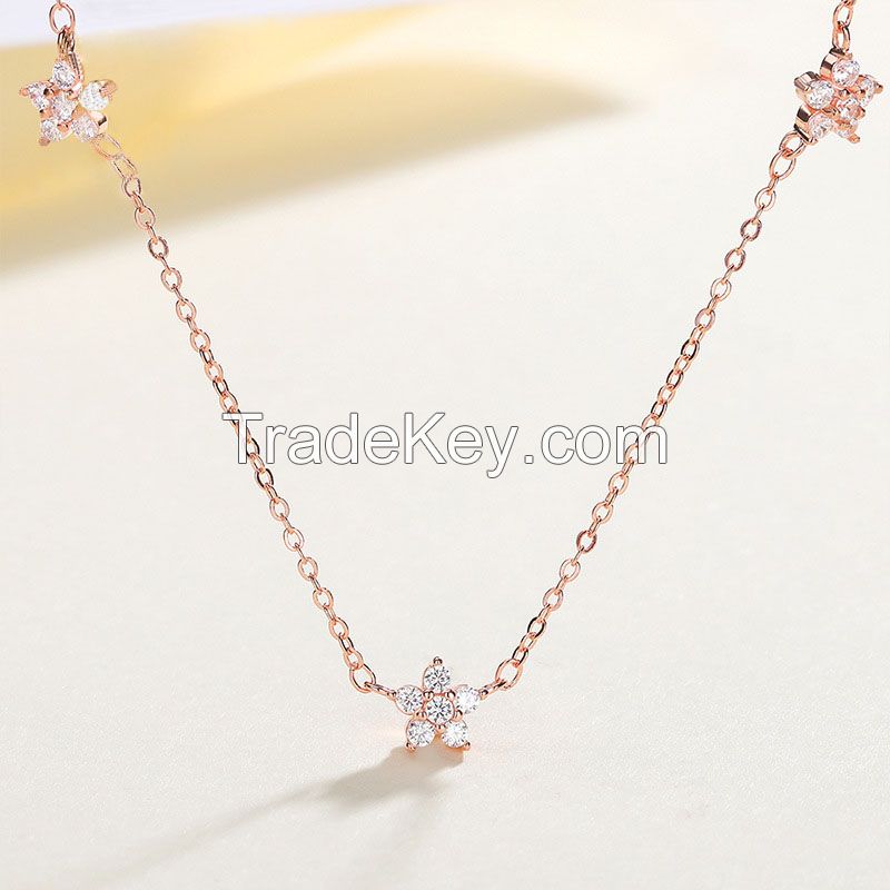 925 Silver Jewlery Clavicle Chain Necklace With Zircon Mini Star