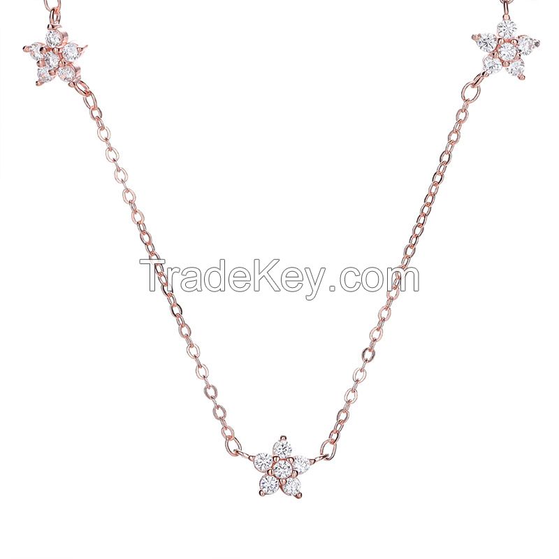 925 Silver Jewlery Clavicle Chain Necklace With Zircon Mini Star