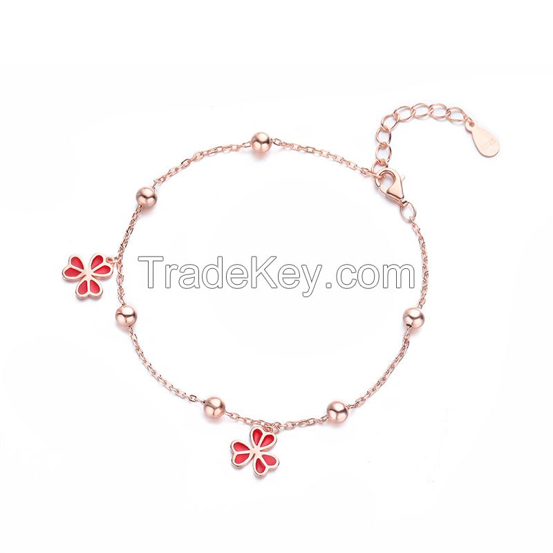 925 Silver Rose Gold Plated Chain Bracelet With Charms For Women