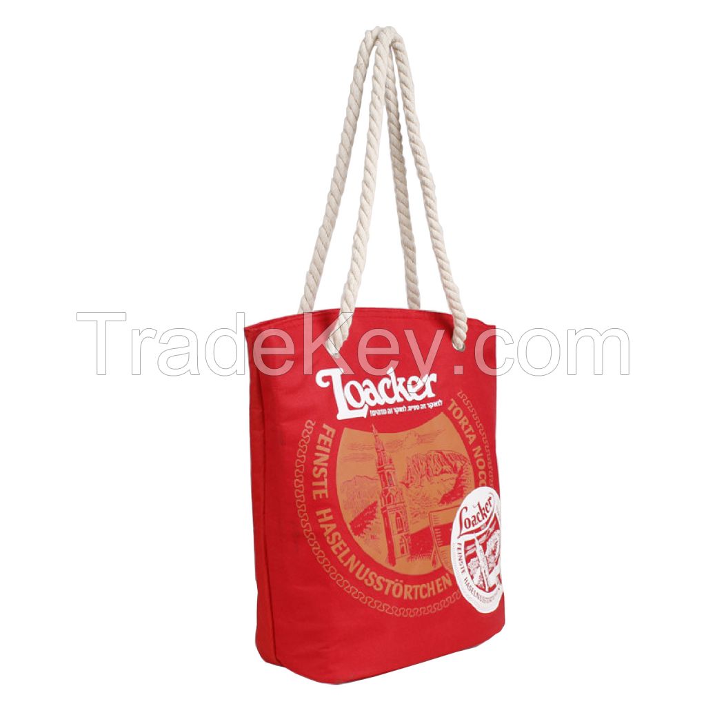 Red cotton& polyester canvas zipper closure customized logo tote bag