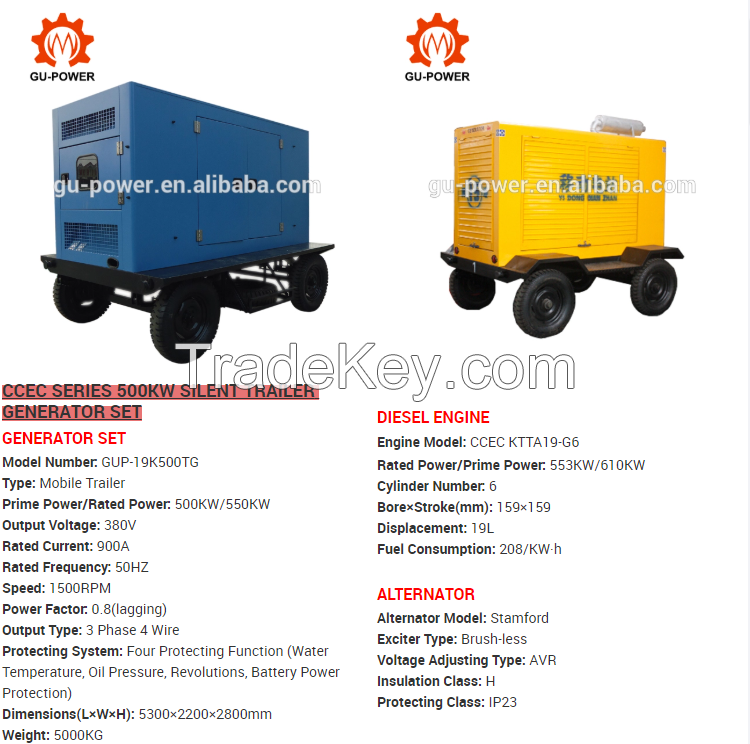 500KW Mobile Diesel Generator Trailer With Sound Proof Canopy