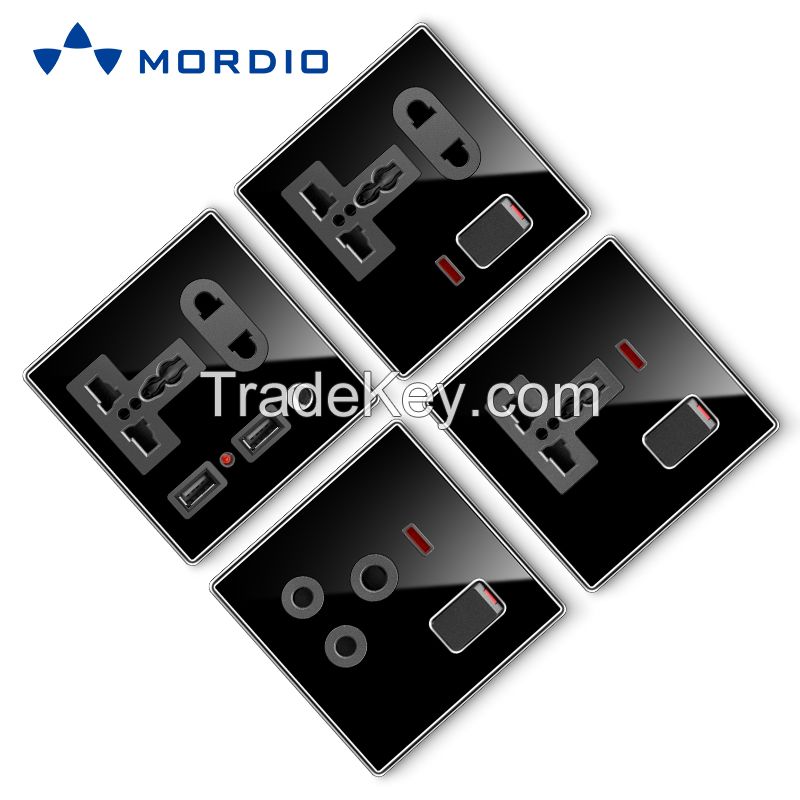 K3.1 Professional wholesaler supplier new design electrical BS standard black acrylic light switch and socket 125V/250V