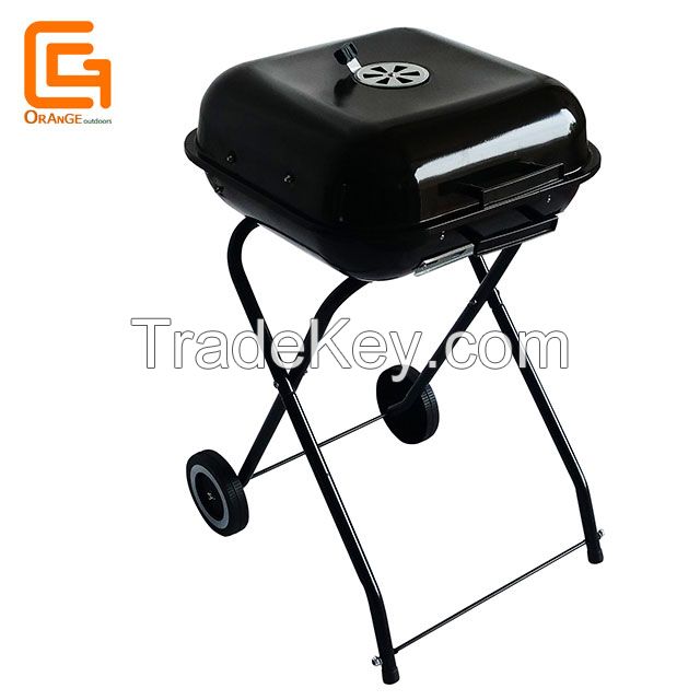 Easily Assembled Square Hamburger Grill Foldable Trolley Bbq Oven