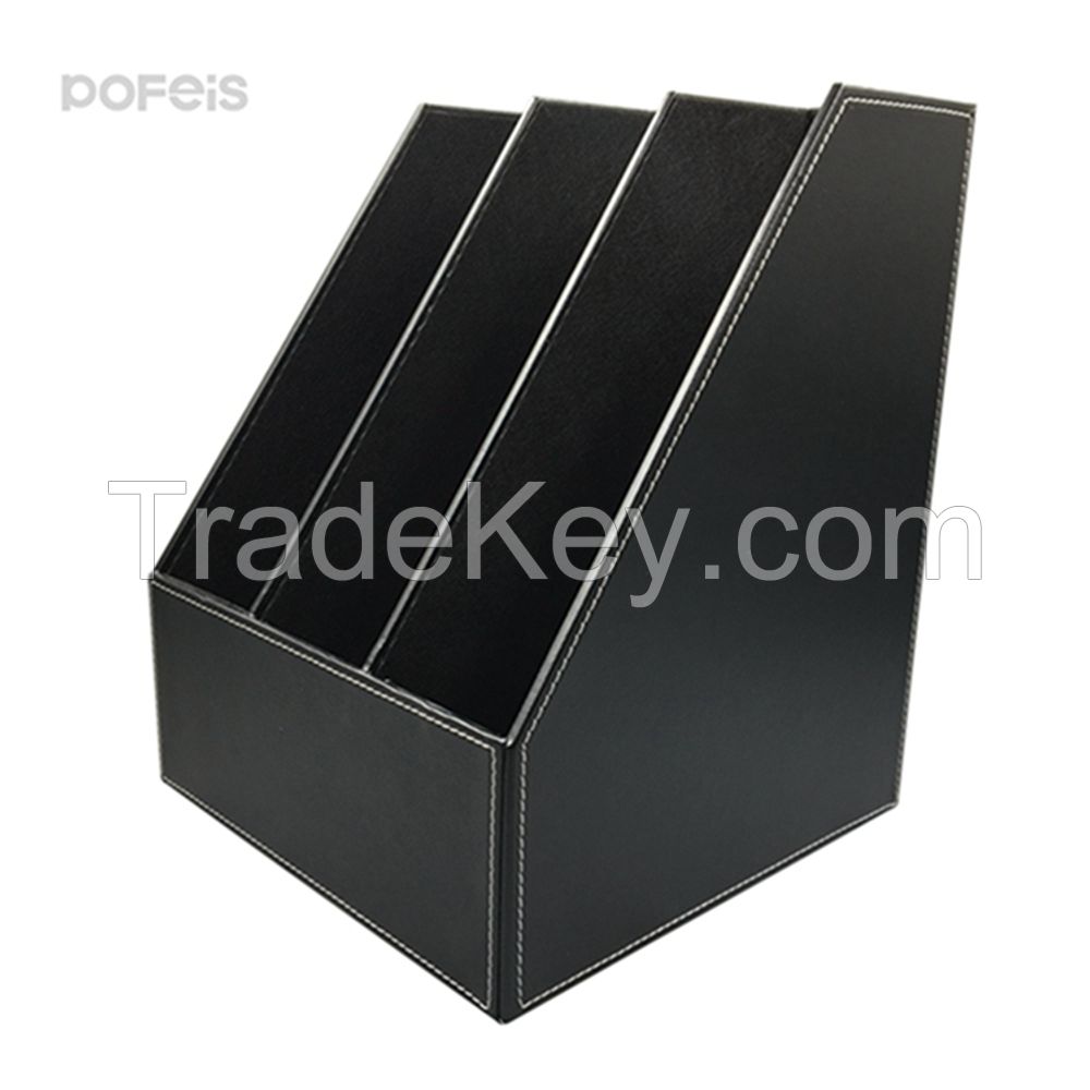 Leather Desk Organizer Magazine Storage Box