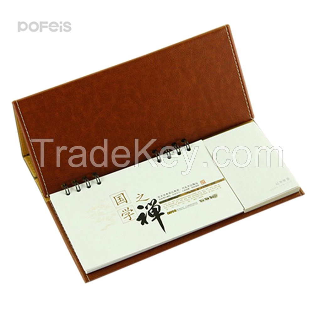 Wooden PU Leather Desk Monthly Planer Calendar