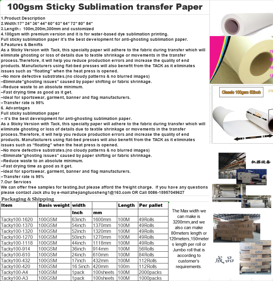 Fast dry 30gsm-120gsm sublimation paper fro digital fabric printing