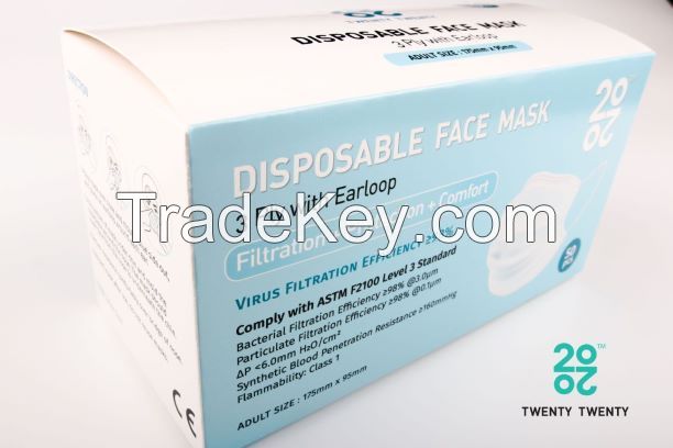 Twenty Twenty 2020TM Disposable face mask 3ply with earloop