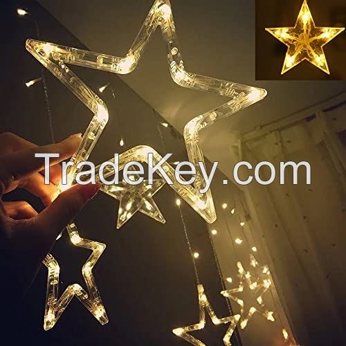 12 Stars 138 LED Curtain String Lights Window Curtain Lights with 8 Flashing Modes Decoration for Christmas Wedding Party Home Decorations (Warm White) 