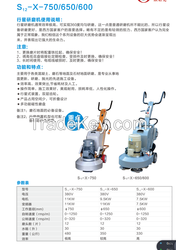 380V 20HP Concrete Grinder 12 Heads Planetary Floor Polishing Machine S12-X-750