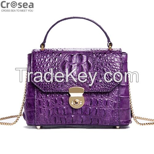 Luxury women genuine crocodile leather shoulder bag glossy pruple