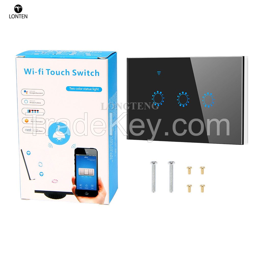 US EU Smart Wifi Wall Touch Switch 1/2/3 Gang Glass Panel light Switch Black/white smart home 