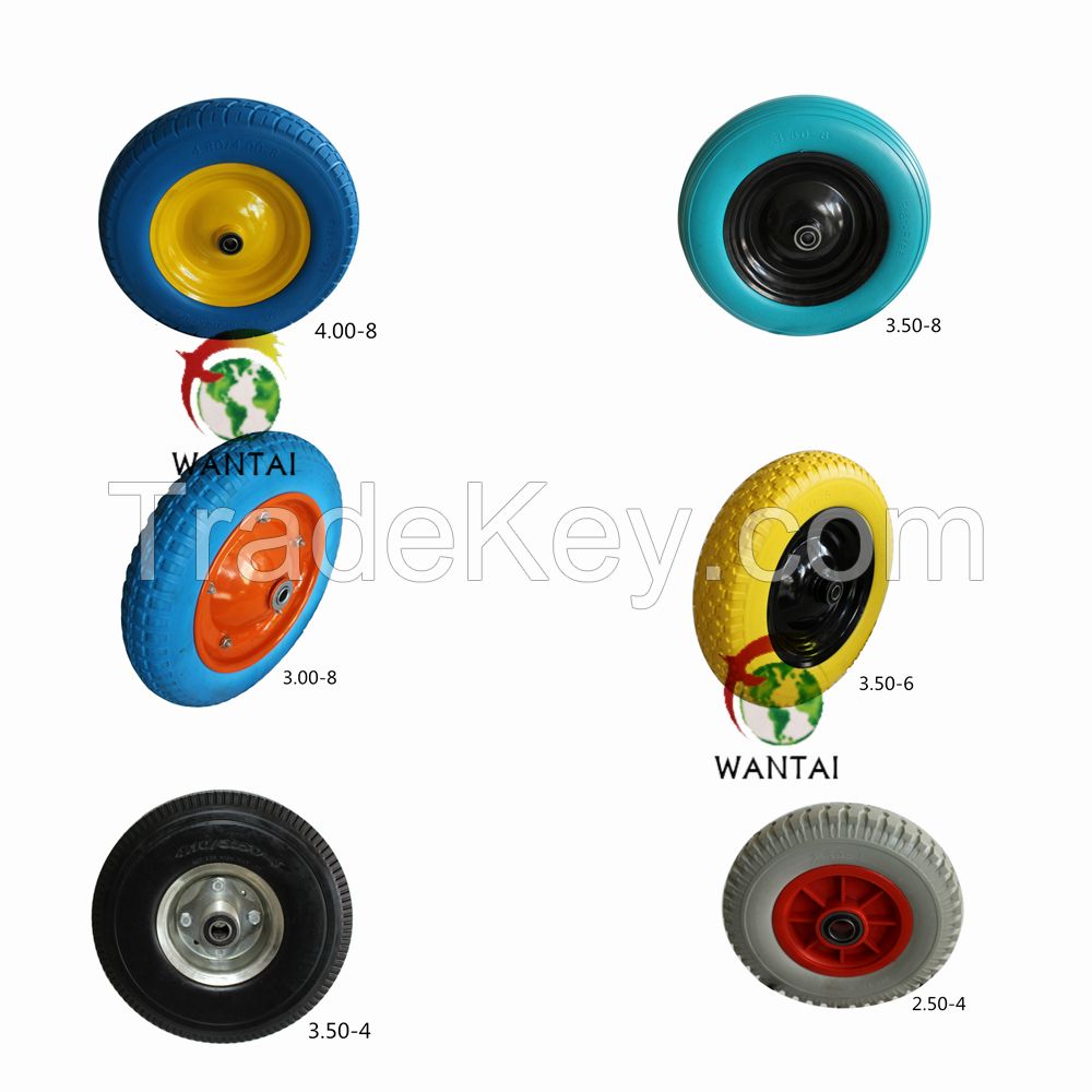  4.00-8 PU foam wheel polyurethane wheel flat free wheel for wheelbarrow beach foldable wagon 