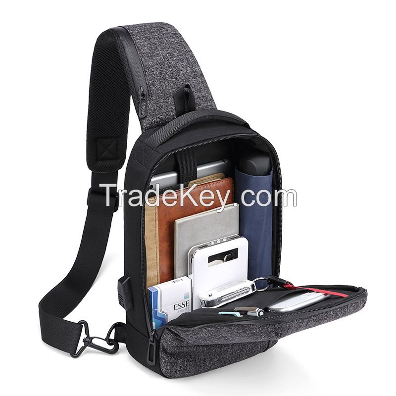 Chest Bag with USB Charging Port Crossbody for Men Women Lightweight Hiking Travel Backpack