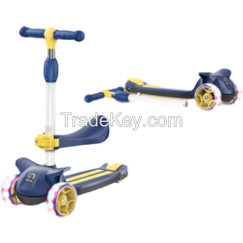 Foldable Children Kids T-bar Push Foot Scooter/ Three Flashing Wheels Kick Scooter for kids 