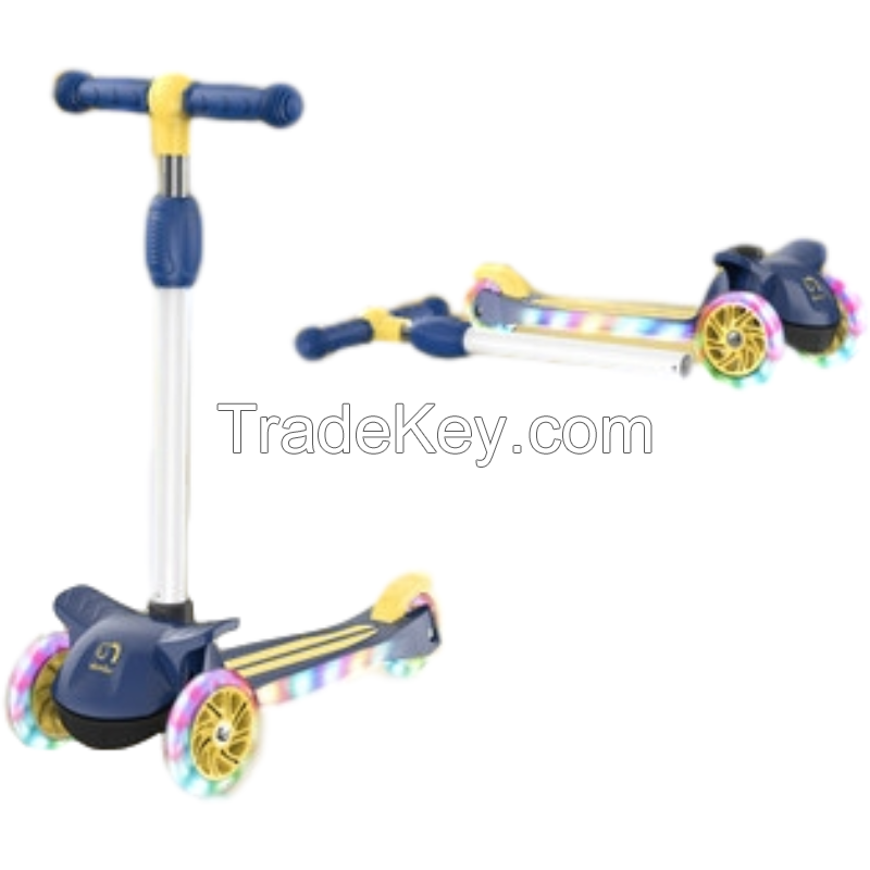 Foldable Children Kids T-bar Push Foot Scooter/ Three Flashing Wheels Kick Scooter for kids 