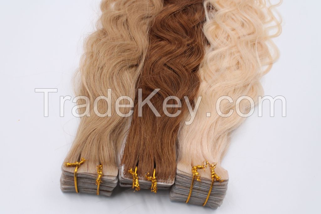 Supplier Remy 100% Human Skin Weft Invisible Double Faced Russian Tape Hair Extension