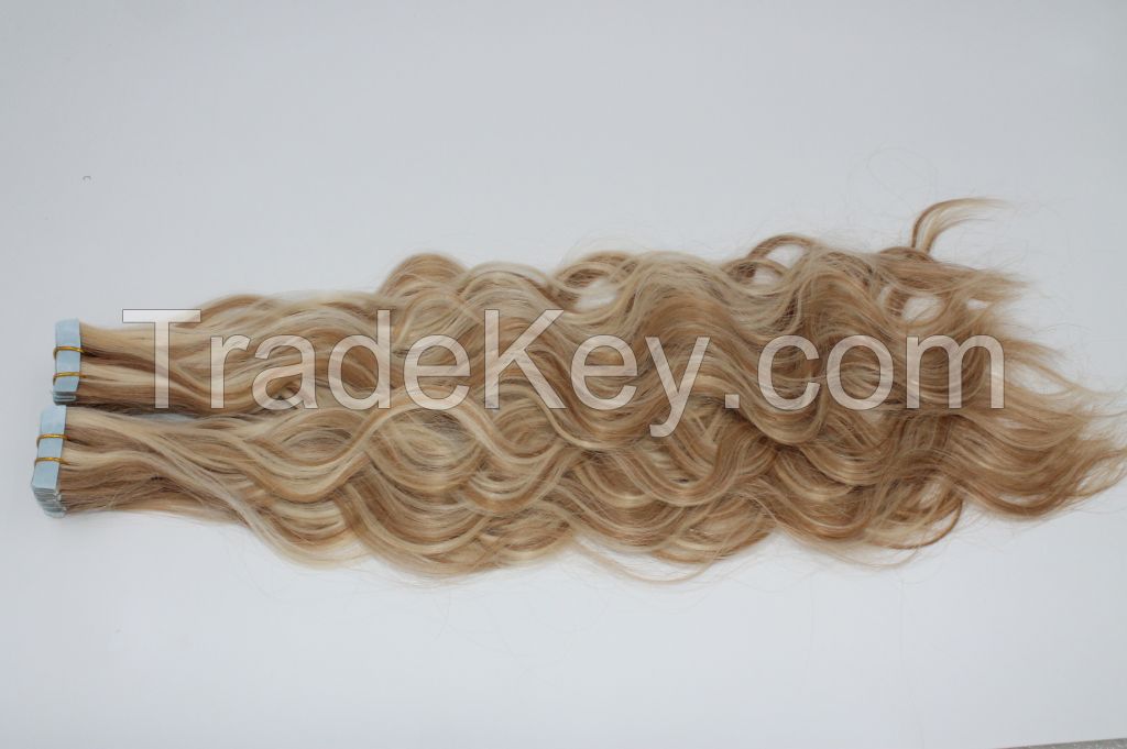 Supplier Remy 100% Human Skin Weft Invisible Double Faced Russian Tape Hair Extension