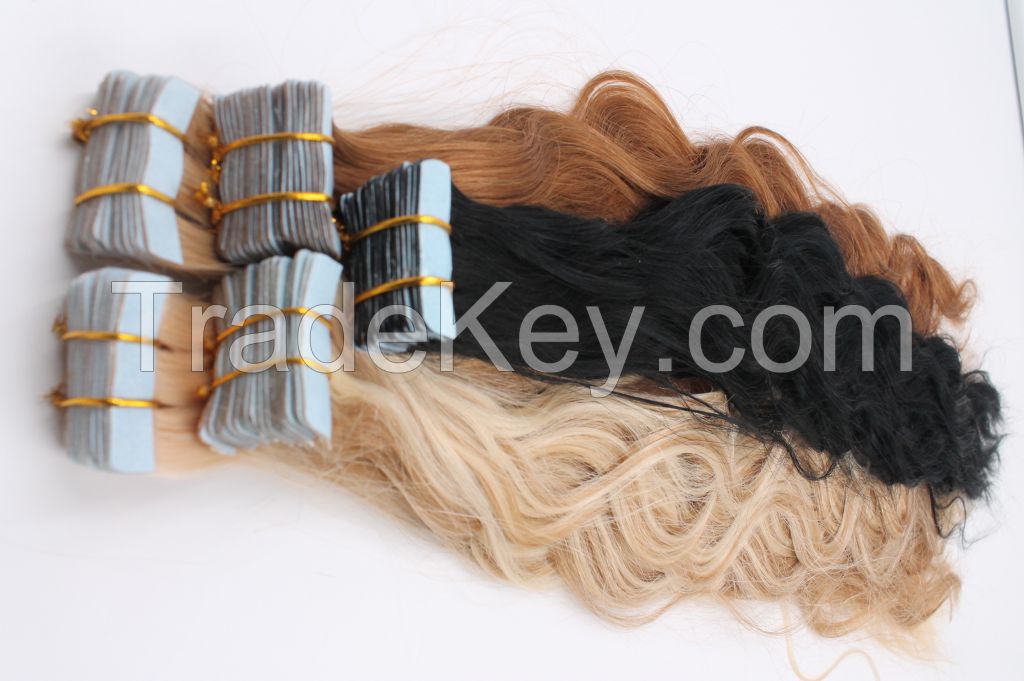 Supplier Remy 100% Human Skin Weft Invisible Double Faced Russian Tape Hair Extension