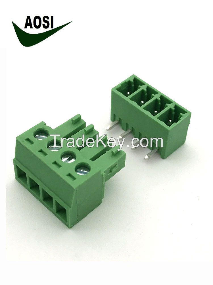 3.81mm Pitch PCB mount 8 way contact terminal block male and female pluggable FS15EDGK-3.81-8P 90 degree pin 16-28 AWG