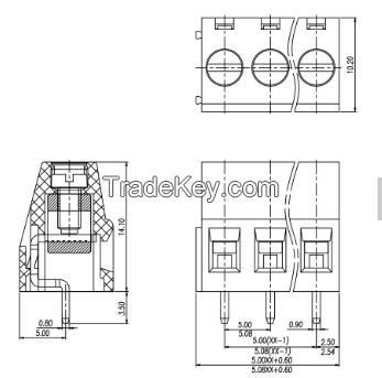 PCB screw clamp rising brass cage terminal block 5.0mm 2P 3P 5.08mm 5.0mm