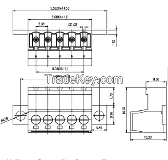 AOSI 5.08MM Pluggable Terminal Blocks Connector KF2EDGKR 5.08 Butting Style 2/3/4/5/6/7/8 Pin Screw Terminal