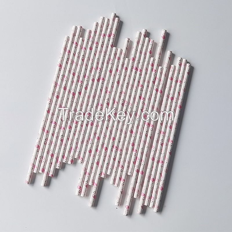 Latest Fashion Biodegradable Colorful Flamingo Paper Straw With Print