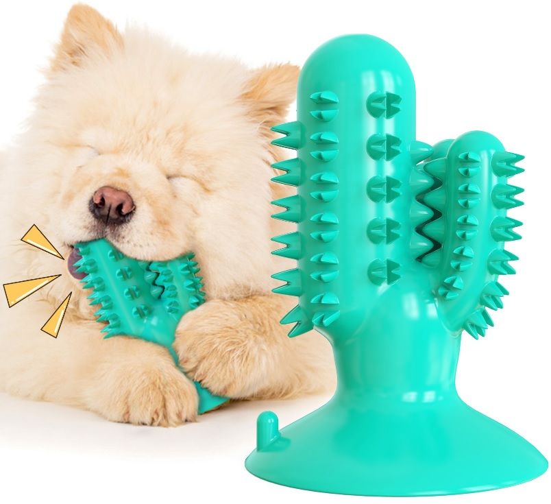 Cactus Shape Squeaky Dog Toothbrush Suction Cup Puppy Dog Chew Toys Pet Products