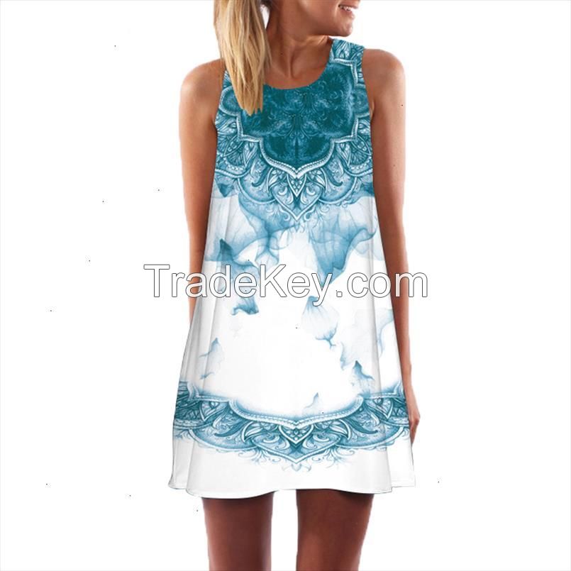 Women Dresses Digital Print Summer Dress New Fashion Boho Style Beach Dress Dashiki Hippie Mini Vestidos designer clothes