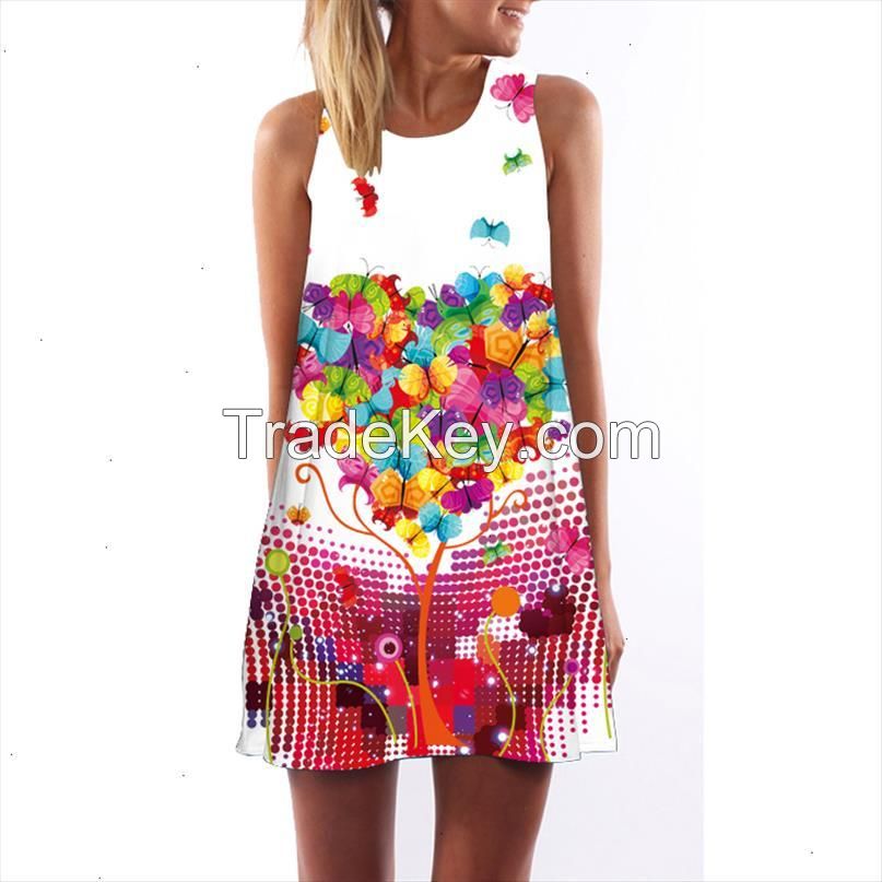 Women Dresses Digital Print Summer Dress New Fashion Boho Style Beach Dress Dashiki Hippie Mini Vestidos designer clothes