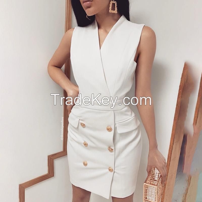 Ohvera Office Lady Formal Blazer Dress Women V Neck Mini Casual Dress Bodycon Summer Dresses 2020 Vestidos