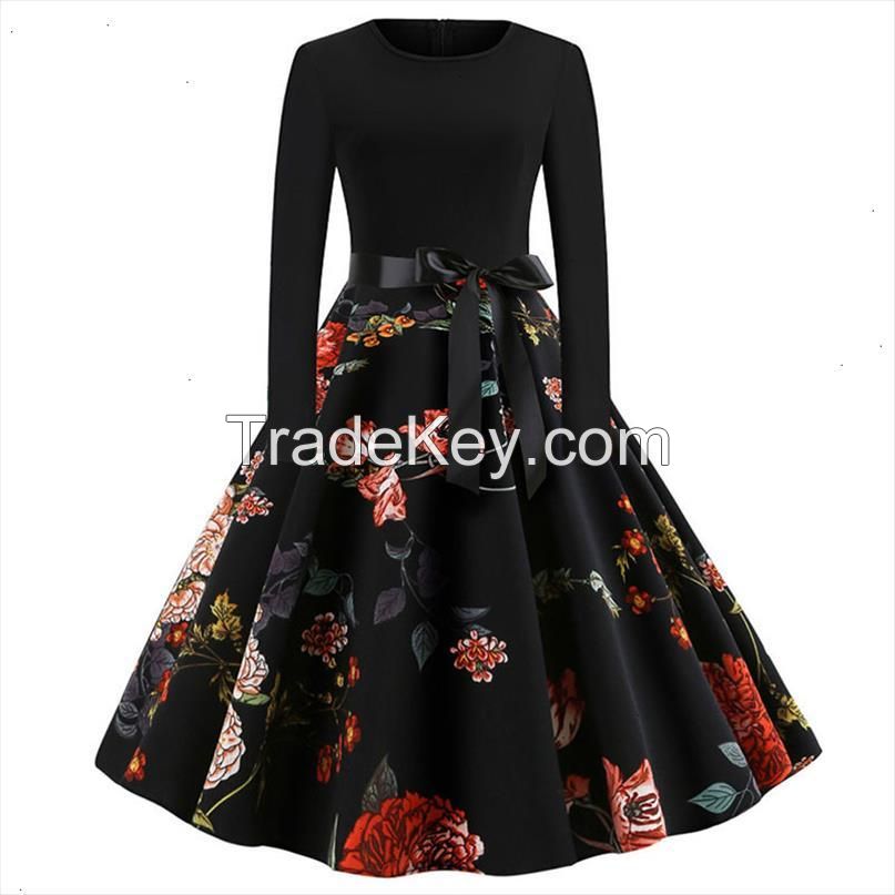 Christmas Dress Party Elegant Women Winter Vintage Dresses Robe Femme Casual Long Sleeve Swing Pinup Midi Dress Plus Size designer clothes